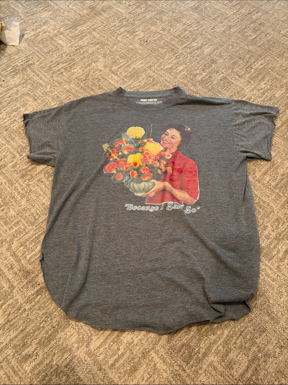 Pebby Forevee - Charcoal Tee with side slits- Red & Yellow Floral Graphic